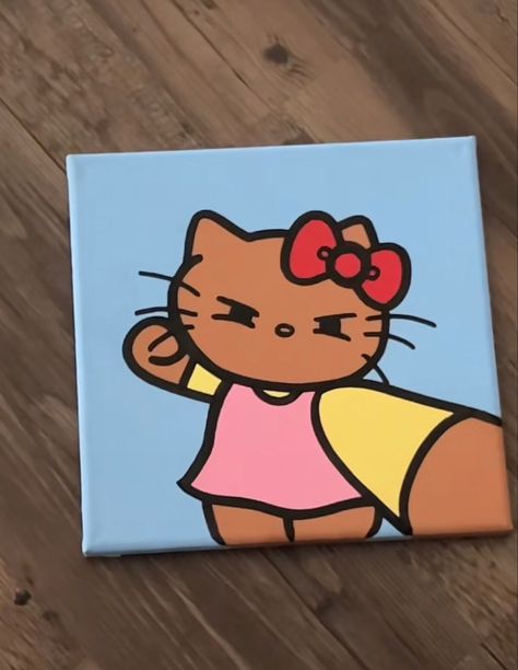 Tela, Hello Kitty Mini Canvas Painting, Hello Kitty Painting Y2k, Regular Show Painting Canvas, High Cartoon Paintings On Canvas, Baddie Paintings Canvas Easy, Cartoon Paintings Easy Canvas, Aesthetic Cartoon Painting Easy, Cartoon Character Paintings