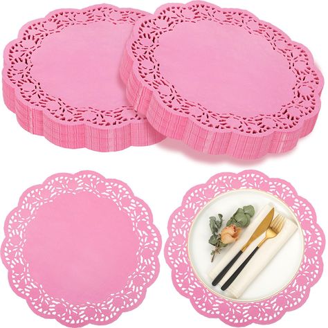 PRICES MAY VARY. What You Can Get: the package comes with 200 pieces of paper doilies for crafts in the size of about 35.5 cm/ 14 inch, sufficient quantities can support your decoration and replacement needs in daily life Sturdy and Safe: our pink paper placemats are mainly made of quality paper materials, safe and reliable, strong and sturdy, not easy to fade, tear, wear or break, so you can use for a long time with confidence Wide Applications: these round paper placemats have multi functional Pink Birthday Table Decorations, Pink Black And Silver Table Decor, Pink Runner Table, Pink Talavera Party, Rose Gold Centerpiece Birthday, Black And Pink Party Decorations, Paper Placemats Wedding, Pink Mexican Theme Party, French Party Decorations