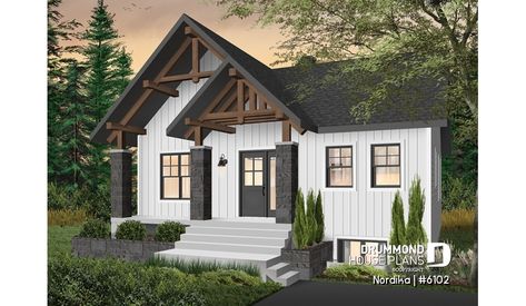 Color version 1 - Front of house plan 6102 Horizontal Siding, Drummond House Plans, Rustic House Plans, House Plans 3 Bedroom, Cottage Style House Plans, Open Concept Floor Plans, Modern Style House Plans, Bungalow House Plans, Large Family Rooms