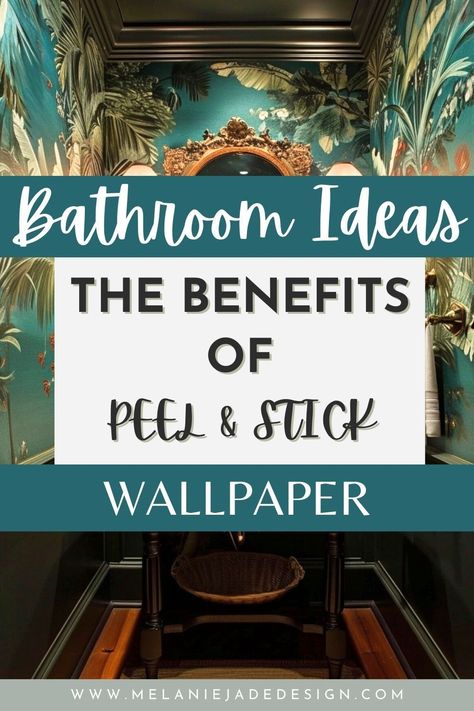 Elevate your bathroom decor with the benefits of peel and stick wallpaper. Learn how this versatile design solution can transform your space effortlessly. #BathroomDecor #PeelAndStickWallpaper #HomeRenovation Small Bathroom Ideas Peel And Stick Wallpaper, Small Bathroom Ideas With Wallpaper, Funky Wallpaper Bathroom, Bathrooms With Wallpaper, Bold Wallpaper Bathroom, Wallpaper For Bathrooms, Wallpaper Accent Wall Bathroom, Jade Design, Funky Wallpaper