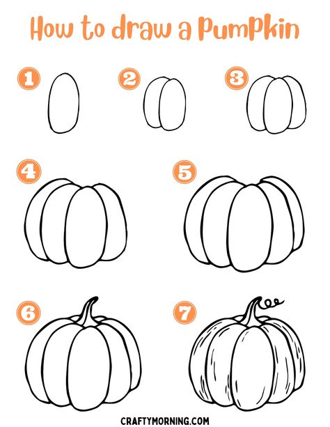 Pumpkin Doodle Step By Step, Chalk Pumpkin Drawing, Draw By Step, Fall Pumpkins Drawing, Easy To Draw Pumpkins, How To Draw A Cute Pumpkin, Pumpkin How To Draw, Pumpkin Zentangle Art, Step By Step Fall Drawings