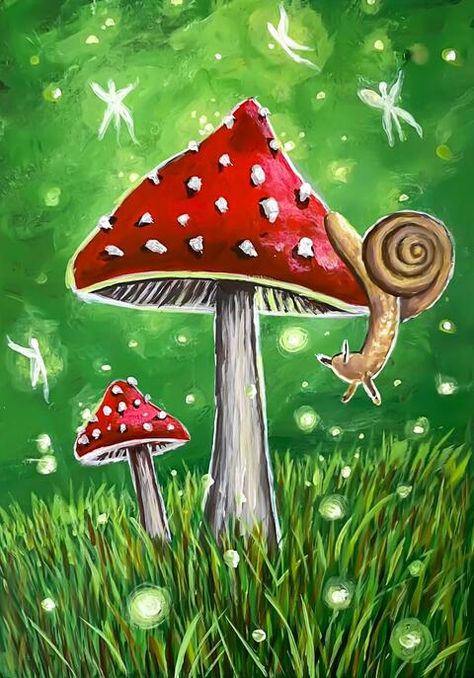 Kawaii, Beginners Acrylic Painting, Learn Acrylic Painting, Magical Mushroom, Fairy Paintings, Fall Art Projects, Acrylic Painting Tutorial, Rock Painting Ideas Easy, Canvas Painting Designs