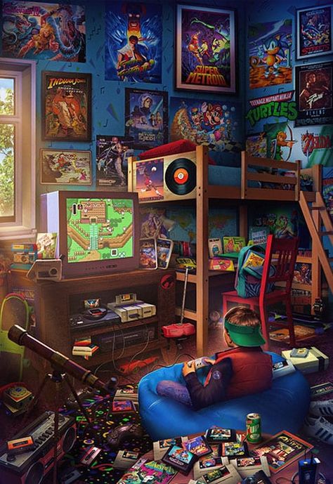 Rachid Lotf - Retrogaming Art 90s Childhood, Gambar Lanskap, ポップアート ポスター, Game Wallpaper Iphone, Nostalgic Pictures, Retro Gaming Art, Retro Videos, Gamer Room, Retro Video Games