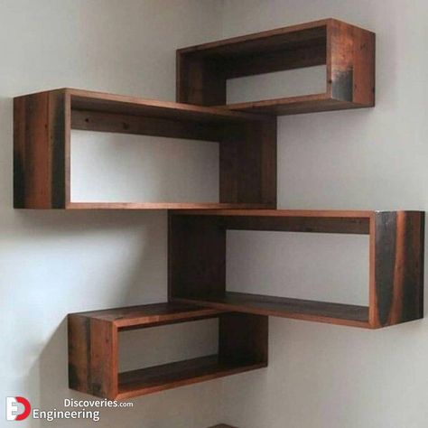 Shelves Design Ideas, Corner Shelf Design, Corner Shelf Ideas, Wall Shelves Living Room, Design Ideas For Living Room, Furnitur Ruang Keluarga, Shelves Design, Corner Wall Shelves, Hemma Diy