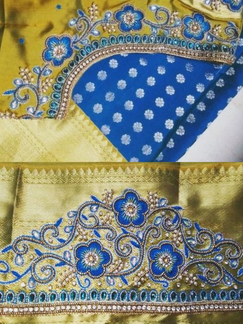 Flower Work Blouse Designs, Floral Design Aari Work Blouse, Blouse Desine, Simple Maggam Work Blouse, Simple Maggam Work, Floral Work Blouse, Maggam Work Blouse Design, Blouse Aari Work, Worked Blouse