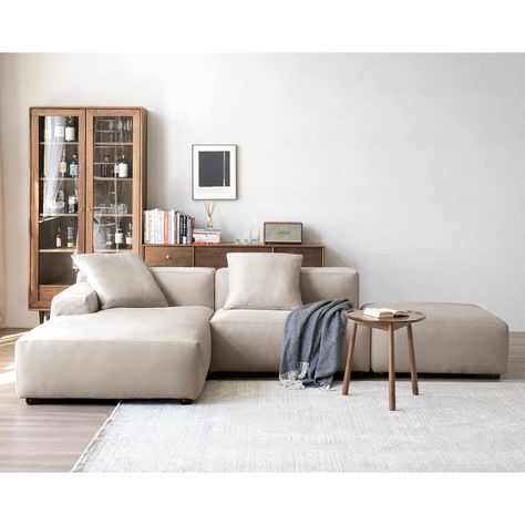 PRICES MAY VARY. Suedette AYN06N-LCRS Dimensions - 127.6"W x 72"D x 24.8"H | Chaise:44.1’’W x 72’’D x 24.8’’H | Armless Chair: 44.1’’W x 40.2’’D x 24.8’’H | Ottoman: 39.4’’W x 39.4’’D x 16.9’’H Minimalist Design Modular Sofa - Sleek modern lines with a low back design and one rectangular arm, this sectional sofa 3 piece set consists of a left-arm chaise, an armless chair, and one ottoman, so you can place parts the style to your house at will. High-Performance - Covered in soft brushed fabric, t Low Seating Living Room, Low Sofa, Couch With Chaise, Minimalist Sofa, Upholstered Couch, Velvet Living Room, Sectional Sofa Set, Sofa Set Designs, Living Room Lounge