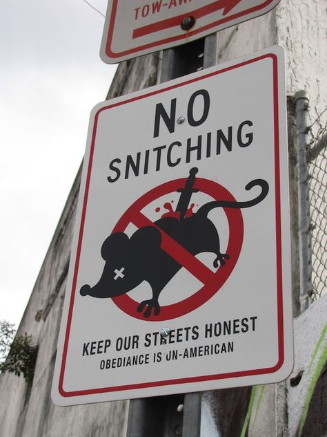 I'm torn, if I don't snitch and obey this sign I'm un-American... if I snitch and tell the truth I'm making the streets less honest. I'm going to file this one under "occupy stupid". Snitch Quotes, Snitch Tattoo, Album Artwork Cover Art, Snitches Get Stitches, Mending Clothes, Angel Design, Modern Metropolis, Wicked Game, Emo Wallpaper