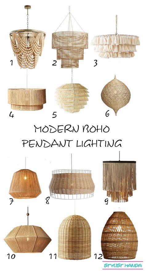 Modern Boho Pendants I love a shoppable list of my favorite modern boho lighting Boho Lighting, Interior Boho, Deco Luminaire, Hemma Diy, Style Deco, Black Furniture, Boho Pendant, Decor Guide, Diy Lamp