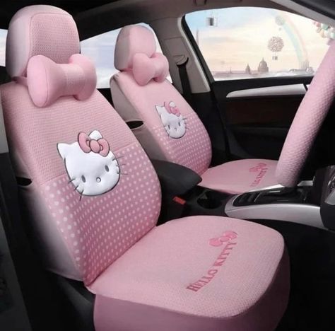 White And Pink Car, Hello Kitty Car Accessories, Pink Car Seat, Hello Kitty Car, Pink Car Accessories, Barbie Car, Hello Kitty House, Girly Car Accessories, Charmmy Kitty