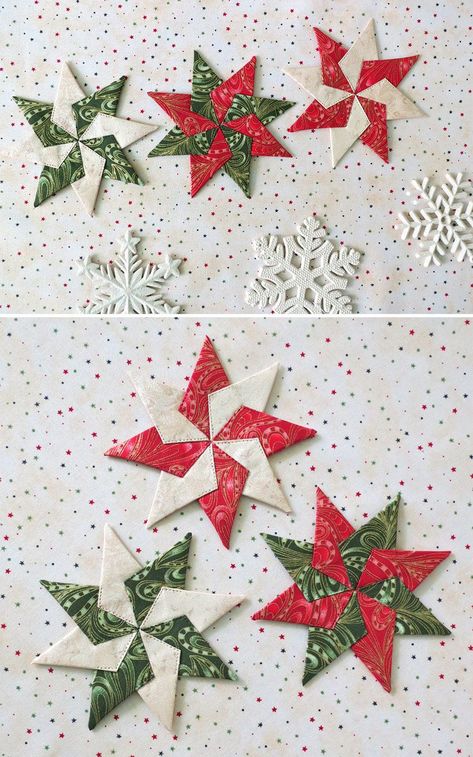 Patchwork, Natal, Tela, Star Ornament Pattern, Placemats Fabric, Holiday Fabric Crafts, Fabric Christmas Decorations, Sewn Christmas Ornaments, Christmas Quilting Projects