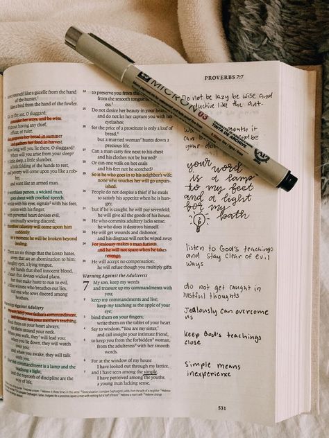 Proverbs Journaling, Bible Photography, Proverbs 7, Proverbs Bible, Bible Highlighting, Journal Bible, Bible Doodling, Bible Journal Notes, Bible Journaling Ideas Drawings