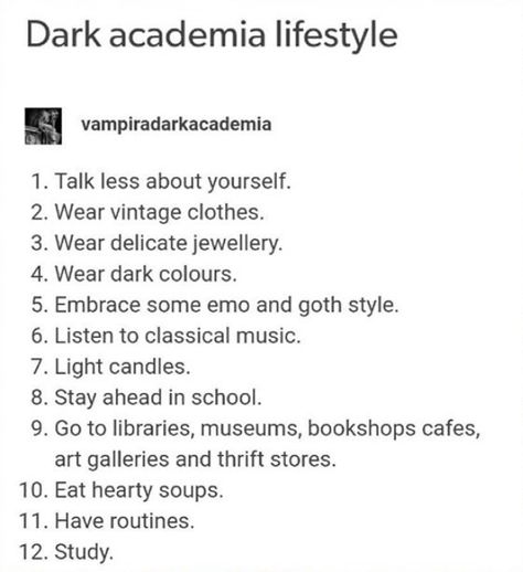 Tumblr, Dark Academia Lifestyle Tips, Dark Academia Languages, Dark Academia Self Care, Dark Academia Bio Ideas, Dark Academia Story Prompts, Fancy Dark Academia, Dark Academia Jobs, Light Academia Vs Dark Academia