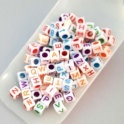 Acrylic Beads 6mm Alphabet Cube - Assorted - Rs. 80 for 130 Beads . Bead Size: Approx 6mm x 6mm x 6mm Beading Length: Approx 6mm Hole Diameter: Approx 3mm Shape: Cube Quantity: Approx 130 beads in a pack Colours: White with assorted coloured random alphabets* . #beads #namebeads #alphabetbeads Mint Wallet, Altoids Mints, 13th Birthday Parties, Alphabet Beads, Letter Beads, 13th Birthday, Acrylic Beads, Beading, Alphabet