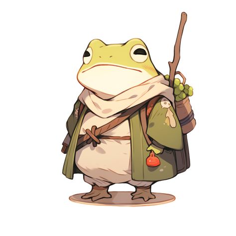 Cute Kawaii Froggy Wise Man Traveler Frog Sticker Frog Illustration, Frog Drawing, Frog Art, Dungeons And Dragons Characters, Game Character Design, Fantasy Concept Art, Cute Frogs, Cute Little Drawings, Cartoon Character Design