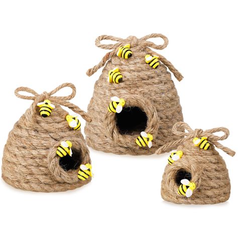 PRICES MAY VARY. Lovely Beehive Decor: our jute bee hive decor is decorated with bows on the top and some buzzing bee designs on the body, the lifelike, delicate design of the bee is very eye catching, fresh, and lovely, bringing you a happy mood, will add sweetness and warm feeling to your room Summer Breath Set: you will receive 3 pieces of farmhouse bee hive decorations in 3 sizes, respectively, are about 4.53 inches/ 11.5 cm, 3.54 inches/ 9 cm, 2.52 inches/ 6.4 cm both in height and bottom d Bar Themed Party, Bee Hive Decor, Hive Decor, Bee Tiered Tray Decor, Bee Decorations, Bee Tiered Tray, Bumble Bee Decorations, Decor For Table, Tiered Tray Decor Summer