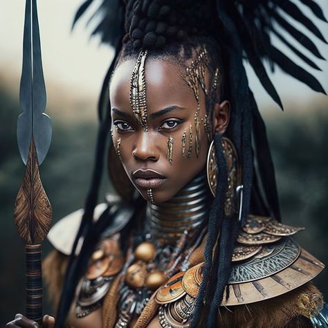 Black Female African Warrior image 1 Black Indigenous Women, Female African Warrior, African Warrior Women, Warrior Hairstyles, African Warrior Queen, African Warrior, Princess Warrior, Warrior Costume, African Princess