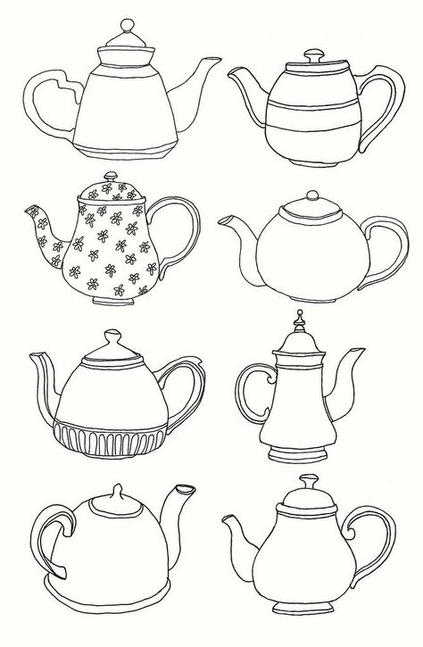 108 | Flickr - Photo Sharing! Teapot Drawing, Tea Drawing, Teko Teh, Fotografi Kota, Redwork Embroidery, White Drawing, Pola Sulam, 자수 디자인, Tea Art