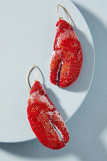 Lobster Earrings, Lobster Jewelry, Stylish Jewelry Accessories, Red Coral Earrings, Mignonne Gavigan, Beaded Bib Necklace, Tassel Drop Earrings, Bead Embroidery Jewelry, Coral Earrings