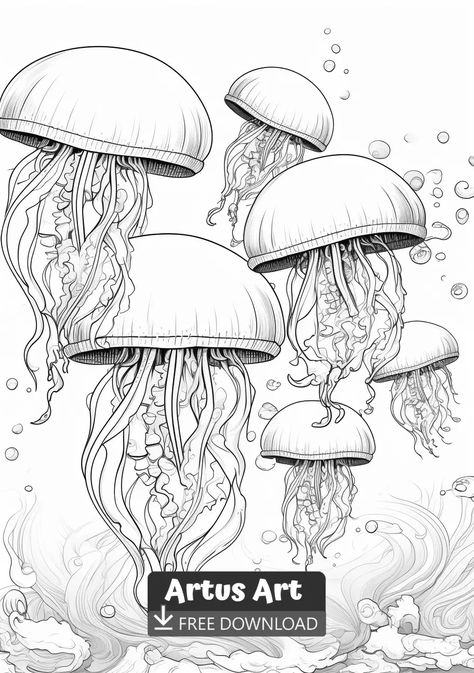 Jellyfish Coloring Page For Kids - Free PDF Download Coloring Page. #jellyfishcoloringpage #jellyfishcoloringpageforkids #jellyfish Jellyfish Coloring Page, Jellyfish Coloring, Camp Themes, Drawing Colouring, Drawing Themes, Mindfulness Coloring, Ocean Coloring Pages, Ocean Drawing, Jellyfish Drawing