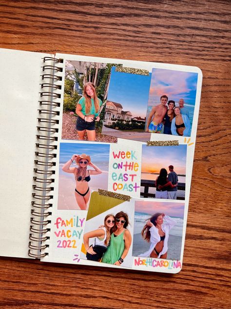 Photo Scrapbook Page Ideas, Scrapbook Ideas For Vacations, Photo Book Page Ideas, Scrapbook Ideas For Your Best Friend, Things To Scrapbook, Simple Aesthetic Scrapbook Ideas, Picture Book For Best Friend, Fun Asthetic Crafts, What To Scrapbook About