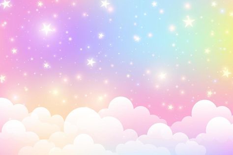 Cloudy sky background. Unicorn fantasy pastel galaxy. Rainbow cute wallpaper. Fluffy magic pink landscape. Vector illustration Kawaii, Rainbow Theme Wallpaper, Unicorn Rainbow Background, Pastel Clouds Background, Unicorn Landscape Background, Rainbow Background Landscape, Rainbow Wallpaper Laptop, Computer Wallpaper Kawaii, Unicorn Tarpaulin Background