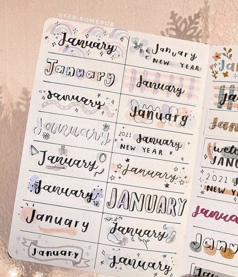 16 Best January Bullet Journal Headers to Copy - atinydreamer January Header, January Title, Welcome January, January Bujo, Monthly Bujo, Journal Headers, Bullet Journal Headers, Bullet Journal Month, Bullet Journal Ideas Templates