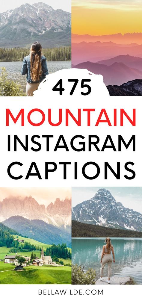 Instagram Captions For Mountain Pictures, Aesthetic Short Captions, Mountain Instagram Captions, Mountain Poses Photo Ideas, Captions For Instagram Short, Mountain Hiking Aesthetic, Mountain Pics, Adventure Captions, Hiking Captions For Instagram