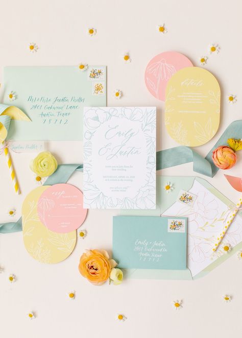 Luxury Austin Wedding Stationery and Signage | Owl & Envelope | Austin Wedding Vendor | wedding planning tips, wedding advice, engagement season, unique wedding inspiration, wedding branding | via owlandenvelope.com Pastel, Pastel Wedding Stationery, Working As A Team, Pastel Wedding Invitations, Pastel Wedding Colors, Wedding Invitation Trends, Colorful Wedding Invitations, Tafel Decor, Graphic Trends