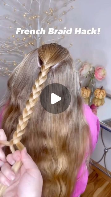 Humera | Beauty & Skin Care on Instagram: "French braid hack🎀✨

#instadaily #instafashion #hack #hairstyles #hairhack #hairtutorial #fashionhacks #fashionblogger #reelitfeelit #explore #explorepage #viral #reelsinstagram" How To French Braid Easy Step By Step, French Pull Through Braid Tutorial, Easy French Plait, Learning To Braid Your Own Hair, French Braid Own Hair Step By Step, Faux French Braid Tutorials, Trampoline Park Hairstyles, How To Do Loose Braids, Easy Way To French Braid Your Own Hair