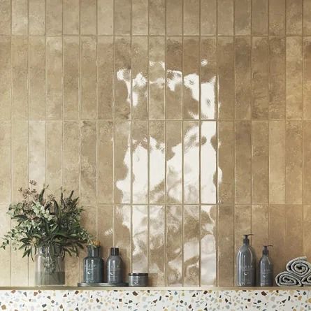 Encore Surfaces Progetto 3" x 16" Porcelain Subway Wall Tile | Wayfair Brown Shower Tile, Brown Kitchen Tiles, Glossy Floor, Pool Interior, Bathroom Pool, Brick Look Tile, Brown Tile, Subway Tiles Bathroom, Bullnose Tile