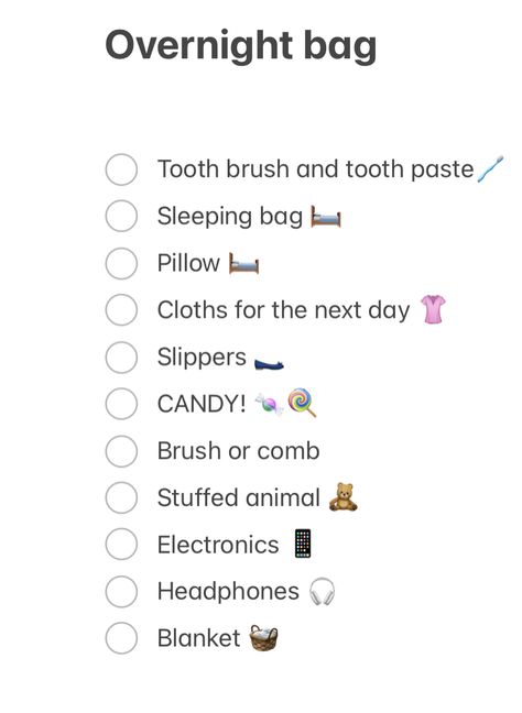 This is a list of what to pack for a sleepover Aesthetic Sleepover Packing List, 1 Night Trip Packing List, 1 Night Sleepover Packing List, Things To Bring To A Sleepover Checklist, Sleepover What To Pack, One Night Sleepover Packing List, What To Bring To Sleepover, What To Pack For A Sleepover Checklist, Sleep Over Packing List