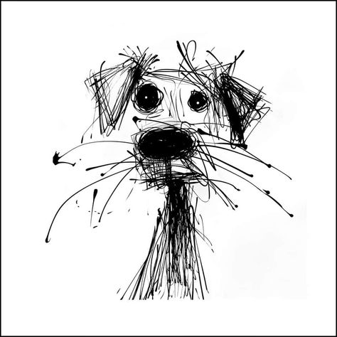 Artist: GlenAllison Dog Caricature, Scribble Drawing, Fine Line Tattoo, Art Whimsical, Scribble Art, Line Tattoo, Dog Tips, Animal Statues, Find Joy