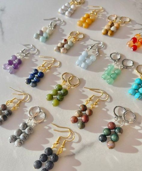 [Sponsored] Gemstone Bead Dangle Earrings Healing Stone Jewelry Genuine - Etsy #earringshandmadebeaded Simple Bead Earrings, Diy Earrings Dangle, Diy Earrings Easy, Earring Diy, Homemade Earrings, Gelang Manik-manik, Healing Stones Jewelry, Bead Dangle Earrings, Beaded Earrings Diy