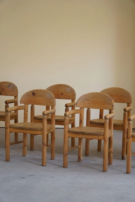 Rainer Daumiller, Set of 8 Dining Chairs in Solid Pine, Danish Modern, 1970s For Sale at 1stDibs Mid Century Wood Chair, Danish Chair, Danish Modern Furniture, Pine Furniture, Dining Chair Design, Interiors Dream, Wood Dining Chairs, Funky Furniture, Vintage Wall Decor