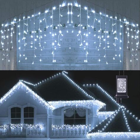 Toodour LED Icicle Lights, 360 LED, 29.5ft, 8 Modes, Window Curtain Fairy Lights with 60 drops, Led Christmas Lights, Icicle Fairy Twinkle Lights for Party, Holiday, Wedding Decorations (Pure White), Outdoor Light Strings - Amazon Canada Icicle Lights Wedding, Outdoor Xmas Lights, Icicle Lights Outdoor, Led Icicle Lights, Waterfall Lights, Icicle Christmas Lights, Solar Christmas Lights, Outdoor Fairy Lights, Curtain String Lights