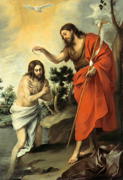 https://flic.kr/p/nHZRTi | The Baptism of Christ | c. 1665. Oil on canvas. 233,2 x 160,1 cm. Staatliche Museen zu Berlin, Gemäldegalerie, Berlin. 68.2. Jesus Baptised, Rosary Mysteries, Baptism Of Christ, 1 Advent, Life Of Christ, Religious Painting, Spanish Painters, Jesus Images, San Giovanni