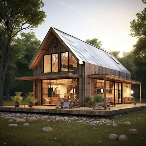 #barnhouse, #smallbarnhouse, #house, #barnhouseidea Barn Dominium Houses, Small Barndominium Ideas, Rustic Chalet, Small Barn House, House On A Budget, Small Barndominium, Cottage Porch, Barn House Design, Cottage Retreat