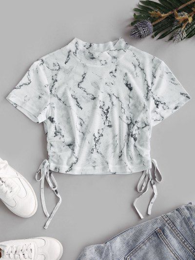 Crop Top Outfits, Diy Vetement, Mini Robes, Crop T Shirt, Crop Top Shirts, Marble Print, Crop Tshirt, Teen Fashion Outfits, Shirt White