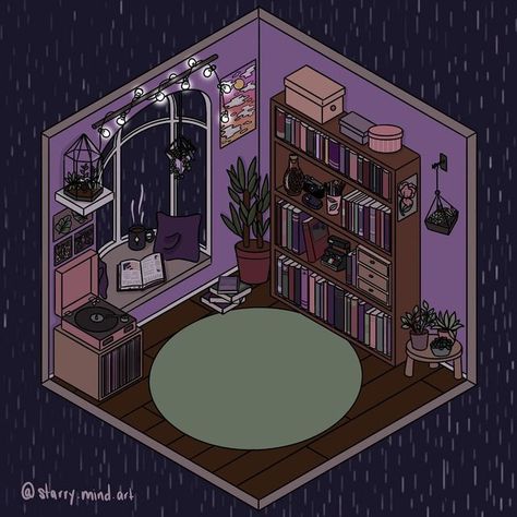 Space Bedroom Aesthetic, Procreate Isometric, Cozy Reading Space, Draw Room, Bedroom Decor Ideas Aesthetic, Pewdiepie Jacksepticeye, Decor Ideas Aesthetic, Reading Space, Bedroom Drawing