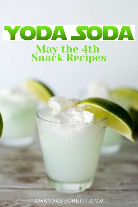 This fun and easy (and kid-friendly) Yoda Soda recipe is perfect for celebrating Star Wars Day on May the 4th! Yoda Soda Recipe, Yoda Drink, Yoda Soda, Soda Drinks Recipes, Star Wars Drinks, Star Wars Snacks, Wookie Cookies, Themed Snacks, Soda Bar