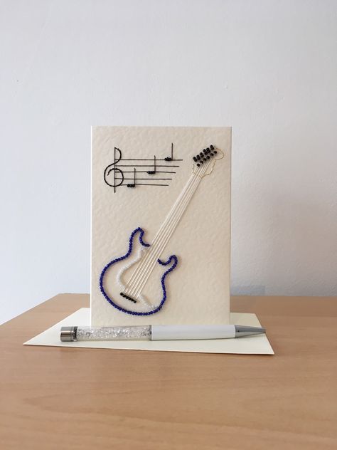 Couture, Beaded Guitar, Guitar Birthday, Music Greeting Cards, Birthday Cards Handmade, Stitching On Paper, Happy Birthday Cards Handmade, Guitar Wall Art, Diy Holiday Cards