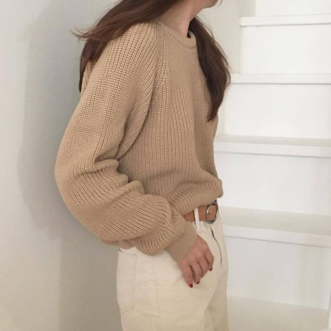 Solid Color Sweater, Beige Outfit, Color Cafe, Korean Aesthetic, Beige Aesthetic, Beige Sweater, Ulzzang, Fashion Inspo Outfits, Korean Fashion