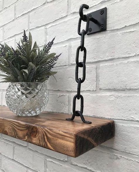 db - design bunker on Instagram: “Chain supported shelving by Mick Godley Furniture! #design #designbunker #instadesign #designer #furniture #furnituredesign…” Natural Interior, Float Shelf, Industrial Floating Shelves, Reclaimed Timber, Wall Decor Design, Rustic Shelves, Design Industrial, Shelf Brackets, Farmhouse Wall Decor