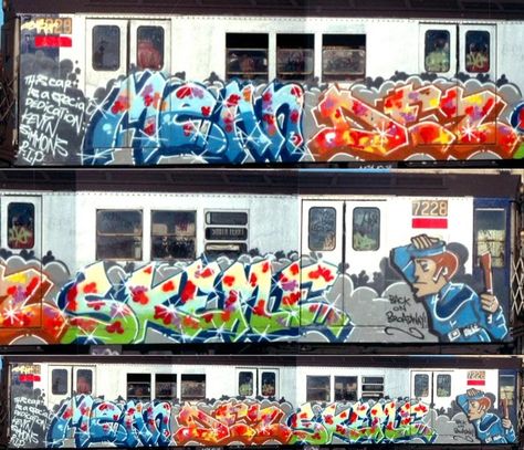 Mean, Dez, Skeme Subway Car | old school new York graffiti crews ... Graffiti Legends, Subway Graffiti Art, Old School New York, Classic Graffiti, Nyc Subway Art, Subway Graffiti, Graffiti Nyc, Graffiti History, Famous Graffiti Artists