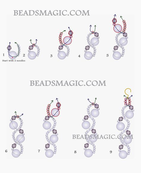 Free beading pattern for earrings Hoar | Beads Magic Glass Bead Tutorial, Bead Loom Patterns Free, Free Seed Bead Patterns, Loom Patterns Free, Sulam Manik, Simple Beaded Necklace, Beads Magic, Seed Bead Bracelet Patterns, Pola Manik