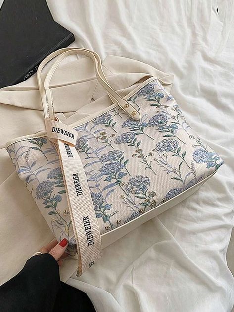 Floral Embroidery Shoulder Tote Bag | SHEIN USA Couture, Shein Shoulder Bags, Shein Tote Bags, Embroidery Shoulder, Italy Outfits, Fancy Bags, Fabric Bags, Stylish Bag, Shoulder Tote Bag