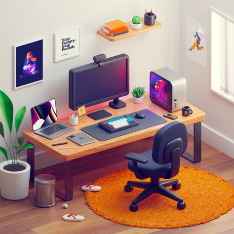 3D Rooms - Work Studio - Blender by vijay verma on Dribbble Vijay Verma, Blender Models, Work Studio, Bg Design, 3d Visual, 3d House, Isometric Art, Blender Tutorial, My Workspace