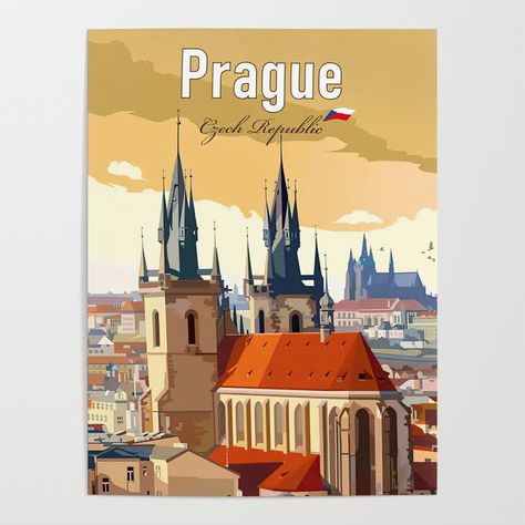 Prague Travel Poster, Vintage Posters Decor, Wanderlust Decor, Concert Poster Design, Prague Travel, Tourism Poster, Travel Postcard, Retro Travel Poster, Voyage Europe