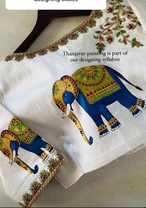 Patchwork, Tela, Fabric Painting With Aari Work Blouse, Paintings On Blouses, Febric Penting On Blouse, Blouse Hand Painting Designs, Tanjoor Painting On Blouses, Thanjavur Painting On Blouse, Tanjore Fabric Painting