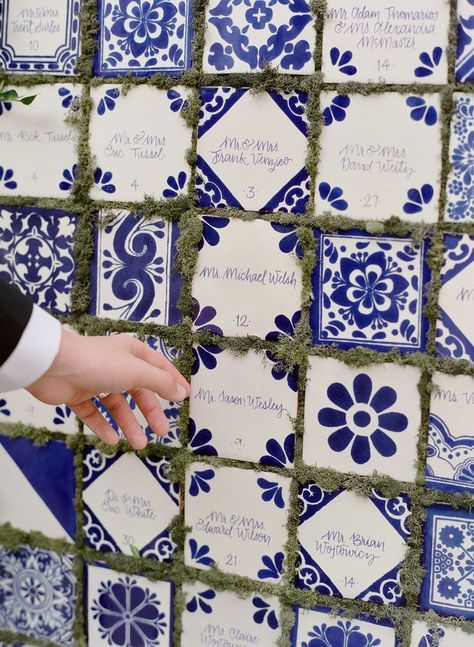 Engagement Fiesta, Italian Disco, Talavera Wedding, Blue And White Tiles, Portuguese Wedding, Spanish Summer, Az Wedding, Disco Wedding, Blue White Weddings